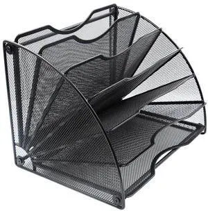 EasyPAG Fan-Shaped Mesh Desktop File Organizer, 6-Slot Vertical Paper Tray  Space Saving Metal Magazine Rack for Office, Home, School -Easy Assembly, Black