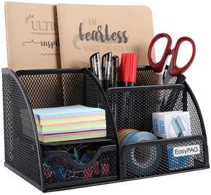 EasyPAG Mesh Desk Organizer for Women with Drawer - Multi-Functional Office & Makeup Storage, Anti-Scratch Pads, 5 Compartments, Durable Metal Mesh for Home, School, Classroom, Black