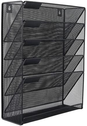 EasyPAG Vertical Desk & Wall File Organizer 5-Tier Metal Mail Holder with Bottom Tray Clutter-Free Office Organizer for Small Spaces, Black