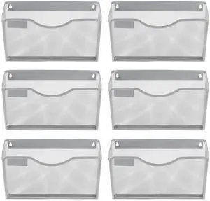 EasyPAG 6 Pack Mesh Wall File Organizer with Label Panel | Vertical Mounted Single Pocket Metal Holder for A4/Letter Files - Rust-Proof, Tag Slot Design for Office, Home, School, Silver