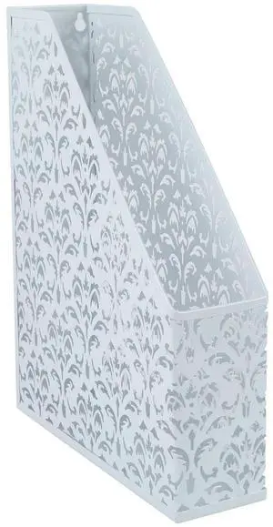 EasyAPG Heavy Duty Metal Magazine File Holder - Carved Hollow Flower Pattern Design, No Assembly Desk Organizer for Legal Size Files, Home Office Storage Rack, White