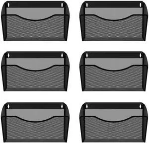 EasyPAG EasyPAG 6 Pack Mesh Wall File Organizer | Vertical Mounted Single Pocket Holder for A4/Letter Size Files - Rust-Proof Metal Organizer for Office, Home, School, Black