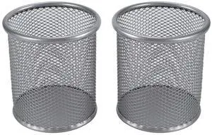 EasyPAG Round Mesh Pencil Holder 2 Pack Pen Holders Desk Pen Cups Organizer for Home, School Office, Silver