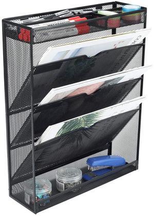 EasyPAG Mesh Hanging Wall File Organizer 3 Pocket Desk/Wall Mounted File Holder with Mail Paper Accessories Organizer for Office Home, Black