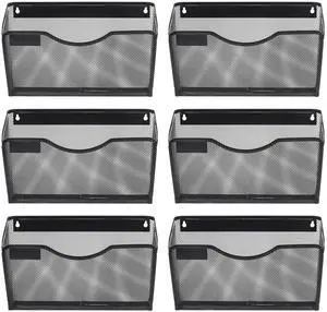 EasyPAG 6 Pack Mesh Wall File Organizer with Label Panel | Vertical Mounted Single Pocket Metal Holder for A4/Letter Files - Rust-Proof, Tag Slot Design for Office, Home, School, Black