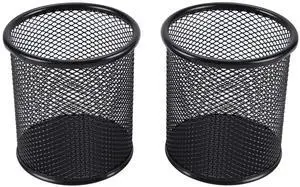 EasyPAG Round Mesh Pencil Holder 2 Pack Pen Holders Desk Pen Cups Organizer for Home, School Office, Black