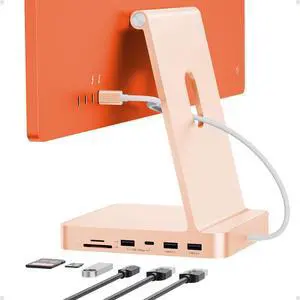 PULWTOP USB C HUB for iMac 24 inch 2021/2023/2024, USB Hub Adapter iMac Accessories for iMac M1/M3/M4 with USB C 10Gbps 3*USB A SD/TF, Docking Station Support Expand M.2 SSD (Not Included), Orange