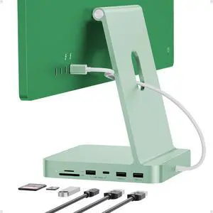 PULWTOP USB C HUB for iMac 24 inch 2021/2023/2024, USB Hub Adapter iMac Accessories for iMac M1/M3/M4 with USB C 10Gbps 3*USB A SD/TF, Docking Station Support Expand M.2 SSD (Not Included), Green