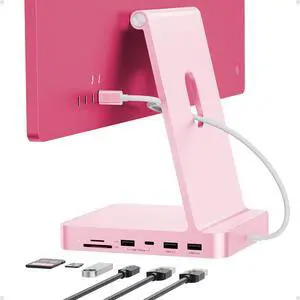 PULWTOP USB C HUB for iMac 24 inch 2021/2023/2024, USB Hub Adapter iMac Accessories for iMac M1/M3/M4 with USB C 10Gbps 3*USB A SD/TF, Docking Station Support Expand M.2 SSD (Not Included), Pink