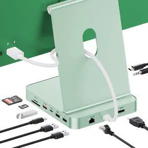 PULWTOP Upgraded 11 in 1 USB C Hub for iMac 24 inch USB Hub 2021 2023 2024 Support M.2 SSD (NOT Included), iMac Hub M1 M3 M4 Accessories, 4K HDMI, 2.5G Ethernet, 5 USB A/C Max 10Gbps, SD/TF - Green