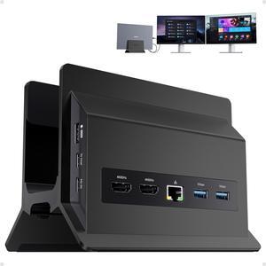 PULWTOP USB C Laptop Docking Station Dual Monitor, 11 in 1 Vertical Dock with 2 HDMI 4K, 3 USB A/C 10Gbps, 2USB-A 5Gbps, USB A 2.0, Ethernet, Docking Station Stand for Type-C Laptops - Black