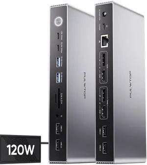 PULWTOP Displaylink Docking Station, USB C DisplayLink Dock Dual Displays for MacBook M1/M2/M3/M4 Windows, 4K@60Hz Displaylink Dock with 2HDMI, 2 Display Port, 2USB C Data, 6 USBA, Ethernet, Audio