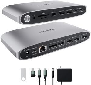 PULWTOP DisplayLink Docking Station Triple Monitor with 140W Power Adapter, PULWTOP 4K@60Hz Laptop Docking USB C Dock for MacBook M1/M2/M3, Windows, 3xHDMI, 2xDisplayPort,5xUSB C/USB A Data/Charging