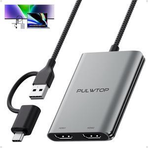 PULWTOP Displaylink Adapter, USB C to HDMI Adapter with Dual Monitor for Mac M1/M2/M3/M4, USB C to Dual HDMI for MacBook, Laptops, iMac, Driver Required