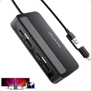 PULWTOP Dual DisplayLink Docking Station, USB C Docking Station Dual 4K@60Hz Display for MacBook M1/M2/M3/Windows, Universal Laptop Docking Station, DisplayPort or HDMI, 2 USB A 2.0, Ethernet