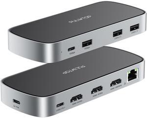 PULWTOP Laptop Docking Station - Triple USB-C, Dual 4K Display, Macbook M1/M2/M3/Windows, USB-A, Ethernet