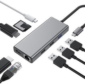 PULWTOP USB C Docking Station to Dual HDMI Adapter, 9 in 1 USB C Hub Dual Monitors USB C Adapter with Dual HDMI, 3 USB 3.0, Ethernet, PD Compatible for Dell XPS 13/15, Lenovo Yoga, etc