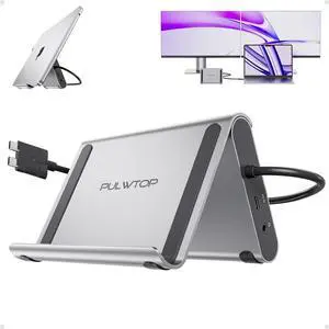 PULWTOP MacBook Docking Station Dual Monitor 4K@60Hz for MacBook Pro/Air M3 Pro/M4, USB C Docking Station Stand Laptop Dock with 2 HDMI, PD, Ethernet, USB A/C 10Gbps, Audio, SD/TF, USB 2.0