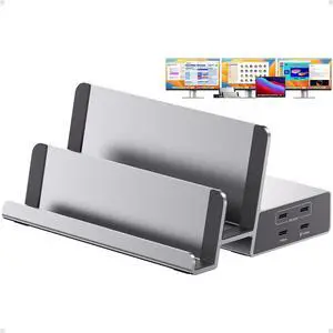 PULWTOP Triple Display Docking Station with Dual Stand, 19-in-1 Laptop Docking Station 3 Monitor with 100W PD, 3 HDMI + 2 DP 4K, 2 USB-C, 2 USB-A Data/Charging, 2 USB-C PD, Ethernet (Driver Required)