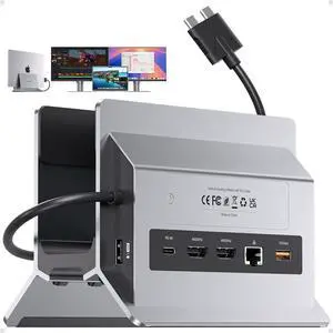 PULWTOP MacBook Docking Station Dual Monitor, Dual-USB C Mac Laptop Docking Station with 2 HDMI 4K@60Hz, USB A/C 10Gbps, PD, Ethernet, USB 2.0, SD/TF Vertical Dock Stand for MacBook Pro Air M3 M4