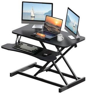 0Zwest  32 Inch Desk Converter, Height Adjustable Sit to Stand Riser, Dual Monitor and Laptop Workstation with Wide Keyboard Tray (BLACK) Xmas