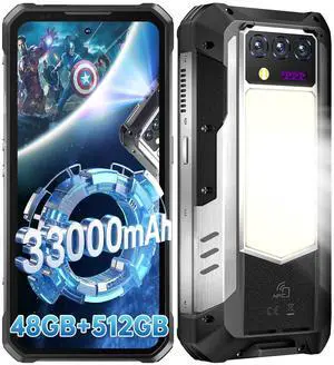 OUKITEL WP100 Titan Rugged Smartphone 5G - 33000mAh Rugged Phone with Projector, 48GB+512GB Unlocked Android 14 Cell Phones with 1200 Lumens Camping Light, 6.8'' FHD+120Hz Smartphone, 200MP, T-Mobile
