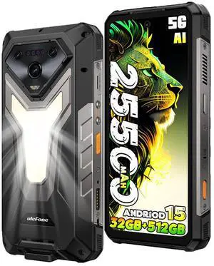 Ulefone Armor 34 PRO 5G AI Rugged Smartphone with Projector.25500mAh(66W),32GB+512GB Andriod 15 Phone,6.95 FHD+ IP68 Waterproof,64MP+50MP+50MP Camera,1100 LMS LED Light,Widevine L1,NFC,IR Blaster