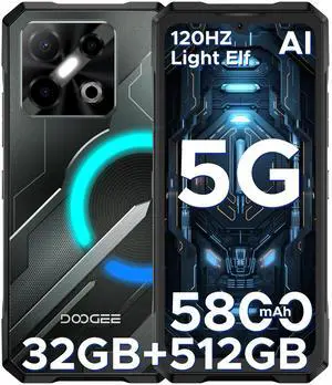 DOODEE Blade GT Pro 5G Rugged Phone with LED Light Effect,32GB+512GB/2TB DDR5 Rugged Smartphone,6.72 FHD+120Hz, 5800 mAh,Android 14,100MP+32MP AI Camera/Face& Finger ID/NFC,Black