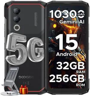 DOOGEE Blade 20 Turbo AI 5G Rugged Phone Unlocked,10300mAh/33W,Android 15 Rugged Smartphone,32GB+256GB/TF 2TB,Dimensity 7050,6.6HD + 90Hz,50MP+16MP,Face ID/NFC/WiFi6/IP68/IP69K/3 Card Slot,Black