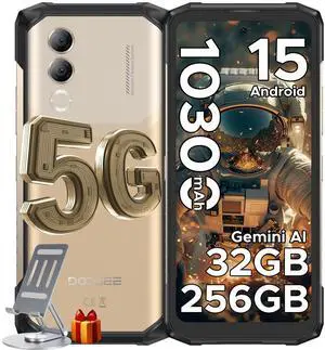 DOOGEE Blade 20 Turbo AI 5G Rugged Phone Unlocked,10300mAh/33W,Android 15 Rugged Smartphone,32GB+256GB/TF 2TB,Dimensity 7050,6.6HD + 90Hz,50MP+16MP,Face ID/NFC/WiFi6/IP68/IP69K/3 Card Slot,Golden