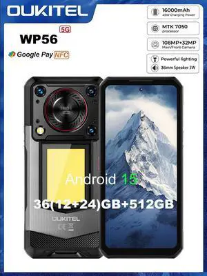 OUKITEL WP55 Android 15 Rugged Phone Unlocked 5G- 36GB+256GB/TF 2TB Rugged Smartphone, 11000mAh(33W) Battery, 6.6" FHD+120HZ Display, 108MP Camera, 5G Dual SIM Phone, NFC/GPS/OTG/IP68/IP69K, T-Mobile