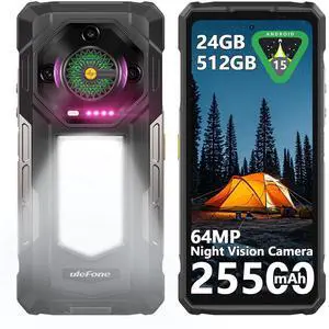 Ulefone Armor 33 25500mAh Battery (66W) Rugged Phone, Android 15 24GB+512GB, 6.95" FHD 120Hz Screen, 64MP Night Vision+50MP+50MP+32MP, Versatile LED Light Infinite Halo 118dB Speaker IP68/IP69K 4G
