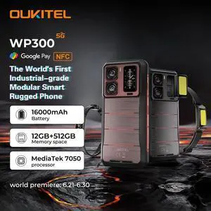 Oukitel WP300 Modular Earbud Light Rugged Phone 16000mAh 36GB(12+24)GB+512GB 6.78" FHD 120Hz 108MP Cell phone