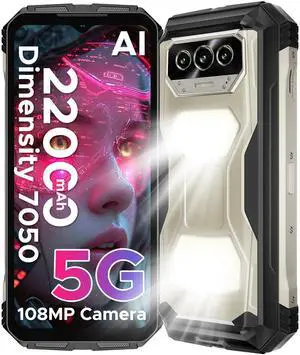 DOOGEE V Max S (2025) 5G Unlocked Rugged Phone,Dual Camping Lights,22000mAh Battery,Android 14,24GB+256GB/TF 2TB Rugged Smartphone,108MP+16MP,6.58FHD+120Hz IPS Screen,Dual Unlock/NFC/WiFi6(Titanium)