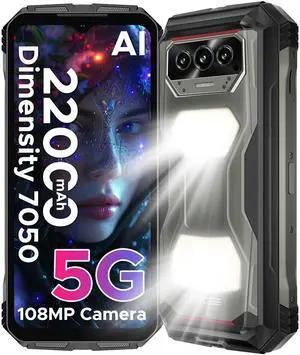 DOOGEE V Max S (2025) 5G Unlocked Rugged Phone,Dual Camping Lights,22000mAh Battery,Android 14,24GB+256GB/TF 2TB Rugged Smartphone,108MP+16MP,6.58FHD+120Hz IPS Screen,Dual Unlock/NFC/WiFi6(Tarnish)