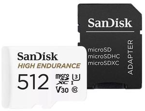 SanDisk 512GB High Endurance microSDXC C10, U3, V30, 4k UHD Memory Card with Adapter (SDSQQNR-512G) 512GB