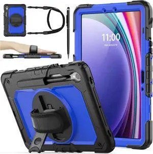 WERLEO Case for Samsung Galaxy Tab S10 Lite / S10 FE / S9 / S9 FE 5G Tablet Case Protective with Screen Protector, Pencil Holder, 360 Rotate Stand, Hand Strap, Shoulder Strap, Stylus Pen Blue