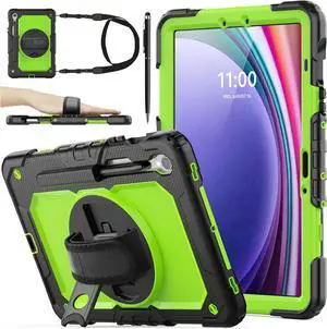 WERLEO Case for Samsung Galaxy Tab S10 Lite / S10 FE / S9 / S9 FE 5G Tablet Case Protective with Screen Protector, Pencil Holder, 360 Rotate Stand, Hand Strap, Shoulder Strap, Stylus Pen Green