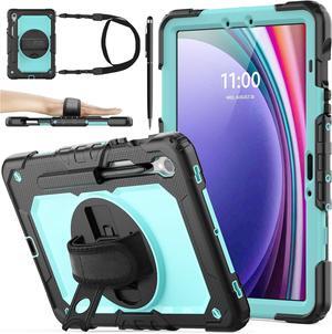 WERLEO Case for Samsung Galaxy Tab S10 FE / S9 / S9 FE 5G Tablet Case Protective with Screen Protector, Pencil Holder, 360 Rotate Stand, Hand Strap, Shoulder Strap, Stylus Pen Light Blue