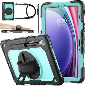 BONAEVER Case for Samsung Galaxy Tab S10 FE / S9 / S9 FE 5G Tablet Case Protective with Screen Protector, Pencil Holder, 360 Rotate Stand, Hand Strap, Shoulder Strap, Stylus Pen Light Blue