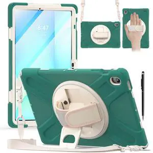 WERLEO Case for Samsung Galaxy Tab S10 FE Plus 13.1 inch 2025 SM-X620/X626B/X626, Shockproof Protective Cover with Screen Protector, Stand, Hand/Shoulder Strap Pen Holder,Stylus Pen Dark Green
