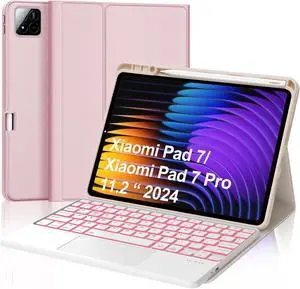WERLEO Keyboard Case for Xiaomi Pad 7/ Pad 7 Pro 11.2 Inch, 7 Color Backlit, Magnetic Detachable Wireless Bluetooth Keyboard, Multi-Touch Trackpad, Stain Resistant Cover, Rechargeable Pink