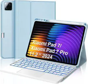 WERLEO Keyboard Case for Xiaomi Pad 7/ Pad 7 Pro 11.2 Inch, 7 Color Backlit, Magnetic Detachable Wireless Bluetooth Keyboard, Multi-Touch Trackpad, Stain Resistant Cover, Rechargeable Blue