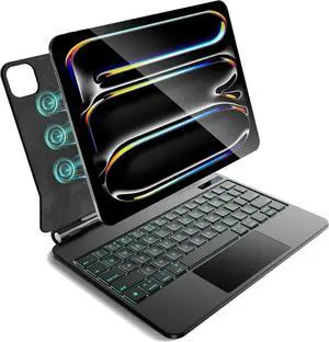 BONAEVER for iPad Pro 11 inch M4 2024 case with Keyboard, Magic Keyboard Case for iPad Pro 11 inch M4 2024, Magnetic Attach, Multi-Gesture Trackpad, 7-Color Backlight, Shortcut Keys, Auto Sleep/Awake