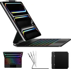 BONAEVER Magic Wireless Keyboard Case for iPad Pro 13 inch M4 2024, Magic Keyboard with 11 Colors Backlight, Pencil Holder,Multi-Touch Trackpad, Easy-Set Magnetic Stand