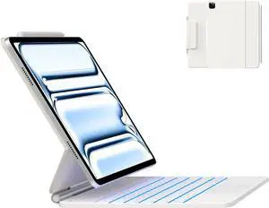 BONAEVER Magic Wireless Keyboard Case for iPad Pro 13 inch M4 2024, Magic Keyboard with 11 Colors Backlight, Pencil Holder,Multi-Touch Trackpad, Easy-Set Magnetic Stand White