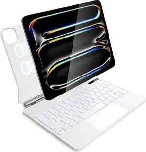 BONAEVER for iPad Pro 11 inch M4 2024 case with Keyboard, Magic Keyboard Case for iPad Pro 11 inch M4 2024, Magnetic Attach, Multi-Gesture Trackpad, 7-Color Backlight, Auto Sleep/Awake White