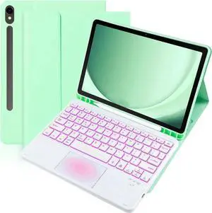 BONAEVER Keyboard Case for Samsung Galaxy Tab S10 FE Plus 13.1 inch 2025 SM-X620/X626B/X626 with Trackpad 7 Color Backlit Removable Keyboard Case Cover Mint Green