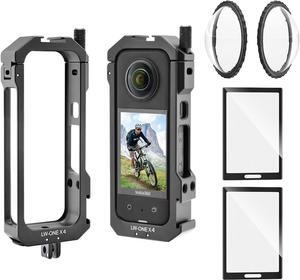 WERLEO Insta 360 X4 Aluminum Frame Cage Case Bag Glass Lens Guard Set Screen Protector for Insta360 X4 X 4 Accessories Kit Anti-Scratch Metal Housing Shell Tempered Glass Protective Film Cover