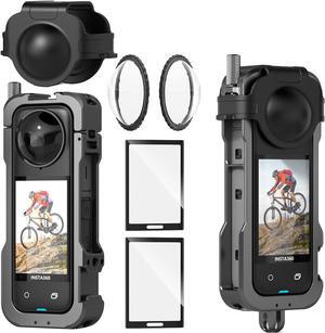 Werleo Insta 360 X4 Aluminum Metal Frame Cage Bag Case Lens Guards with Silicone Lens Cap Screen Protector for Insta360 X4 X 4 Camera Accessories Kit Multi-use Mount Clamp Adapter